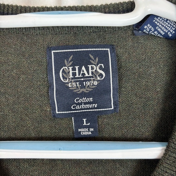 Chaps Green V-Neck Sweater Timeless‎ Knit Cotton/Cashmere Soft and Snuggly | L - Picture 4 of 13